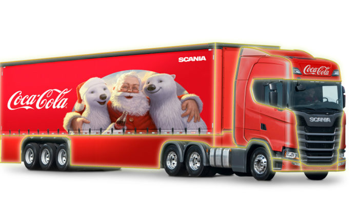 caminhão Scania R500 6X2 da Caravana Iluminada de Natal Coca-Cola